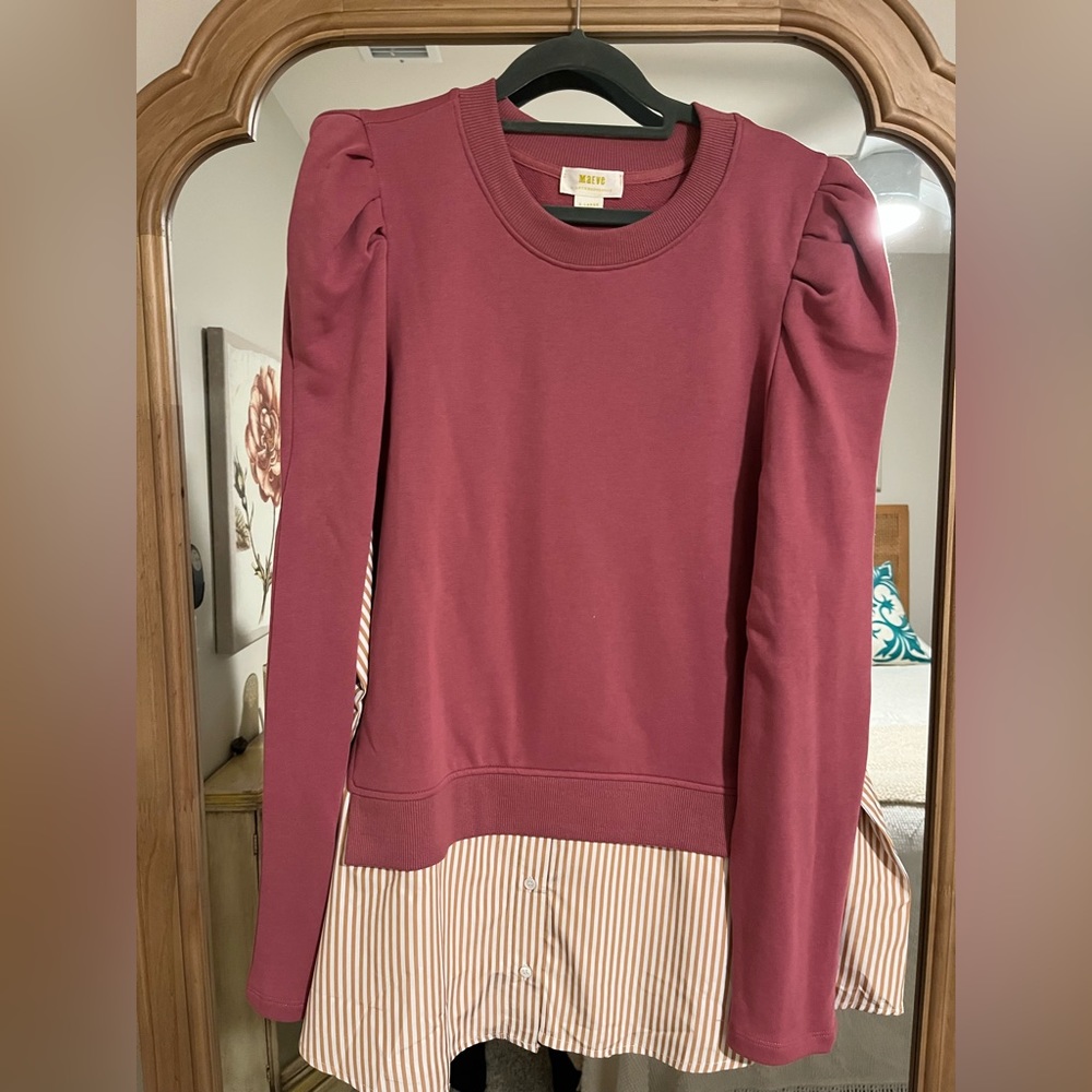 Madewell Maroon Puff Sleeve Sweatshirt